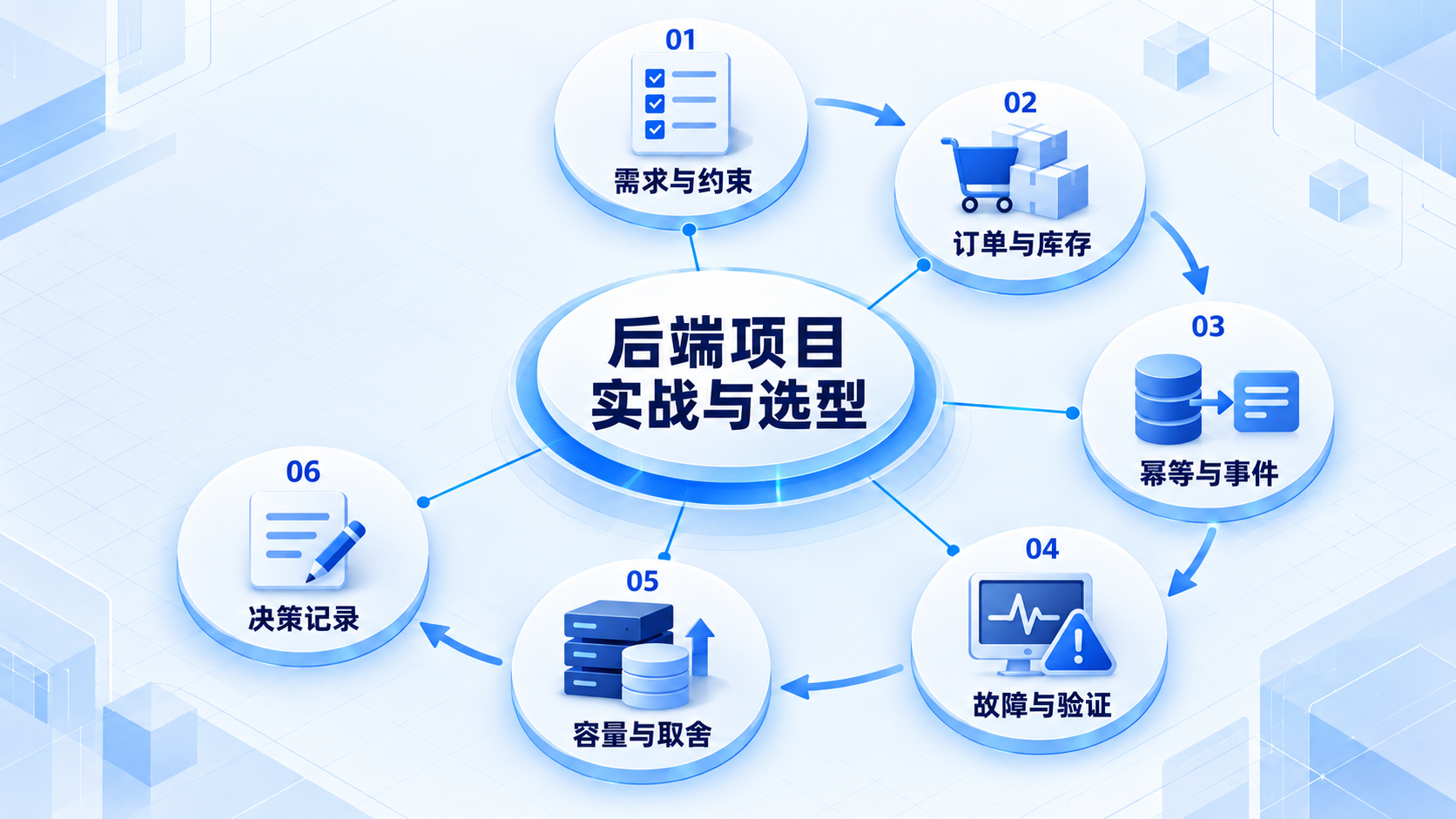 后端项目实战与选型:需求与约束、订单与库存、幂等与事件、故障与验证、容量与取舍、决策记录